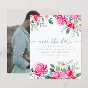 Budget Elegant Pink Floral Photo Save The Date