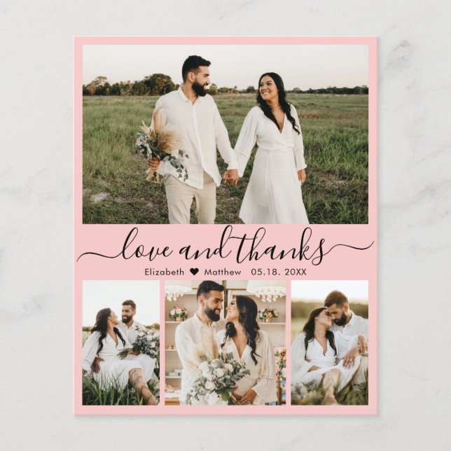 Budget Elegant Pink Photo Wedding Thank You Card (Front)