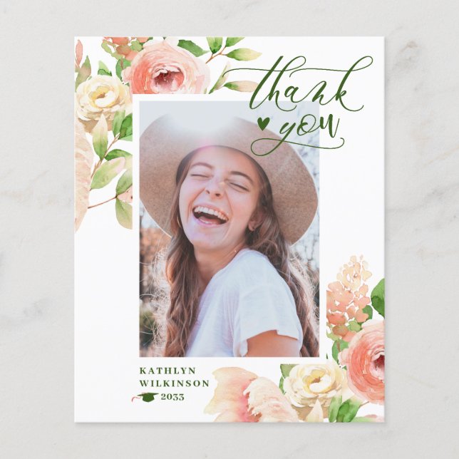 BUDGET Elegant Pink Rose Floral Thank You Card (Front)