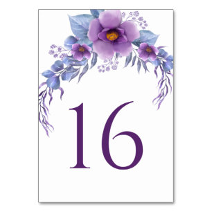 Budget Elegant Purple Floral Wedding Table Number