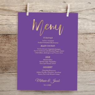 Budget Elegant Purple Scripture Gold Menu Card
