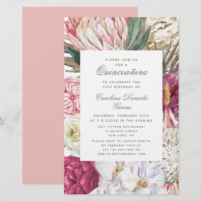 Budget Elegant Quinceañera Watercolor Floral (Front/Back)