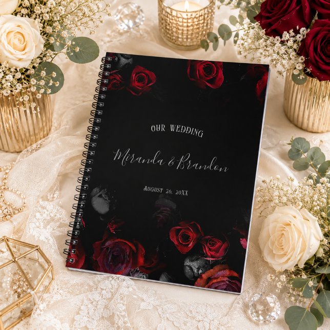 Budget Elegant Red Black Floral Wedding Planner Notebook (Creator Uploaded)