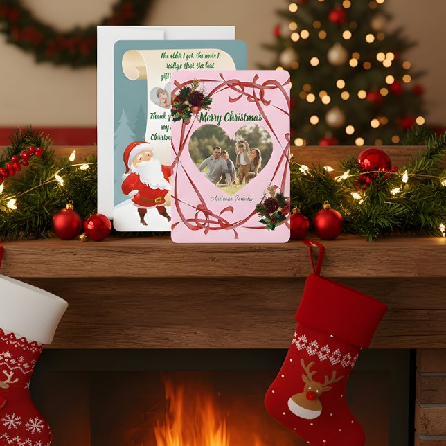 Budget Elegant Red Bow Christmas 3 Photo  Holiday Card (Creator Uploaded)