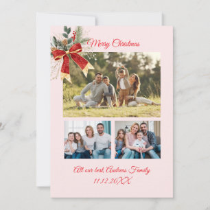 Budget Elegant Red Bow Christmas 4 Photo  Holiday Card