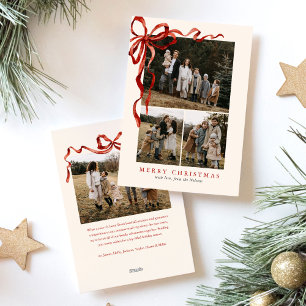 Budget Elegant Red Bow Christmas Four Photo Holiday Card