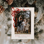 Budget Elegant Red Bow Christmas One Photo Holiday Card<br><div class="desc">Budget Elegant Watercolor Red Bow Christmas One Photo Holiday Card features a beautiful watercolor red bow around your photos,  and space on the back for your text.</div>