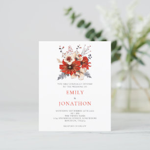 Budget Elegant Red Florals Wedding Invitation
