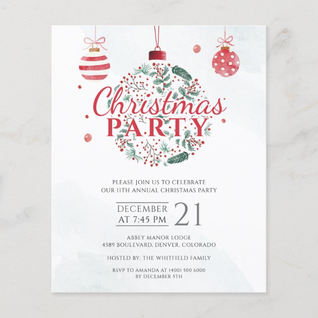 Budget Elegant Red Green Christmas Holiday Party (Front)