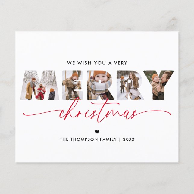 BUDGET Elegant Red Merry Christmas Photo Collage (Front)