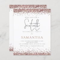 Budget Elegant Rose Gold Glitter 60th Party Invite