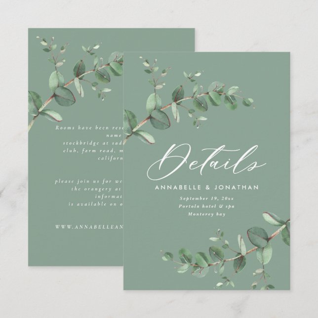 Budget elegant sage green eucalyptus wedding RSVP (Front/Back)
