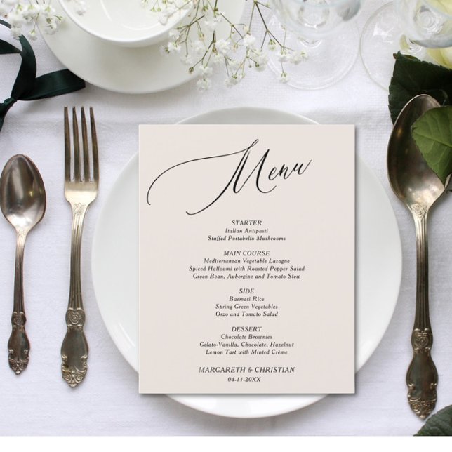 Budget Elegant Sand Minimalist Wedding Menu (Creator Uploaded)