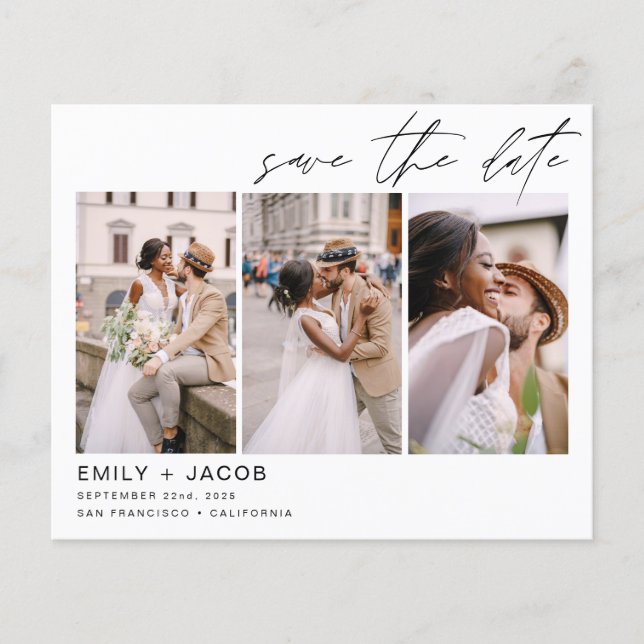 Budget Elegant Save the Date 3 Photo Invitation Flyer (Front)