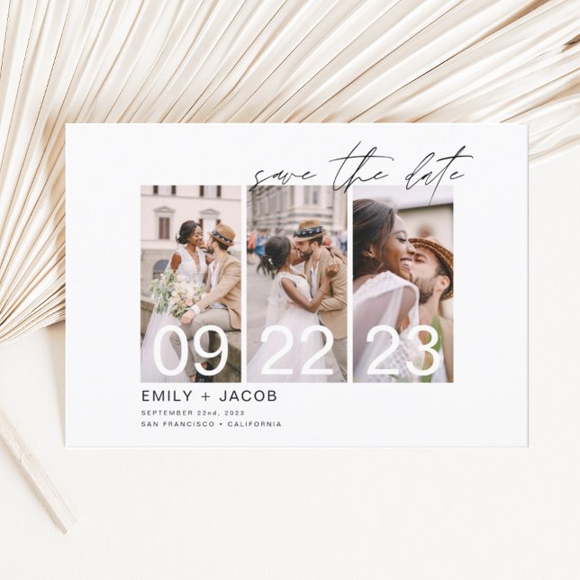 Budget Elegant Save the Date 3 Photo Invitations Flyer (Creator Uploaded)