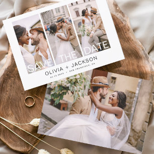 Budget Elegant Save the Date 4 Photo White 
