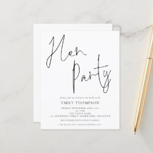 Budget Elegant Script Black White Hen Party