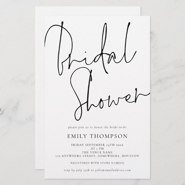 Budget Elegant Script Bridal Shower Larger Invite (Front/Back)