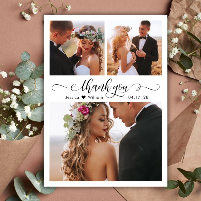 Budget Elegant Script Collage Wedding Thank You Postcard (Creator Uploaded)