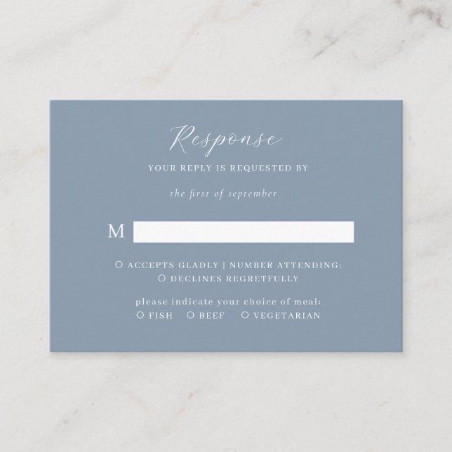 BUDGET Elegant Script Dusty Blue Wedding Rsvp Enclosure Card (Front)