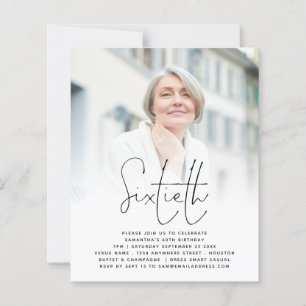Budget Elegant Script Photo 60th Birthday Invite