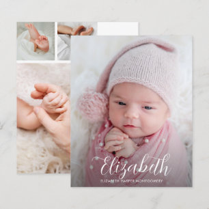 Budget Elegant Script Photo Birth Announcement