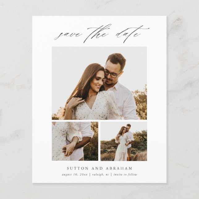 Budget Elegant Script Photo Collage Save The Date (Front)