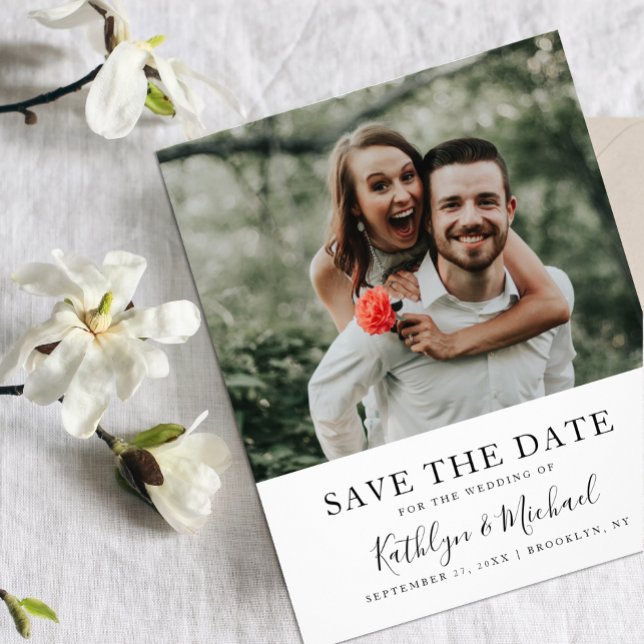 Budget Elegant Script Photo Modern Save The Date Flyer (Creator Uploaded)