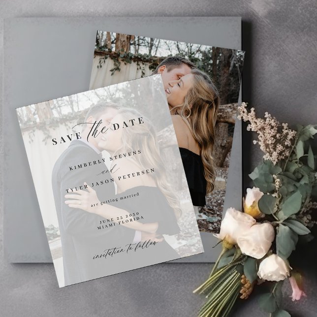 Budget elegant script photo wedding save the date (Creator Uploaded)