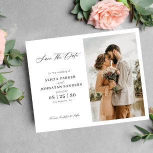 Budget elegant script photo wedding save the date