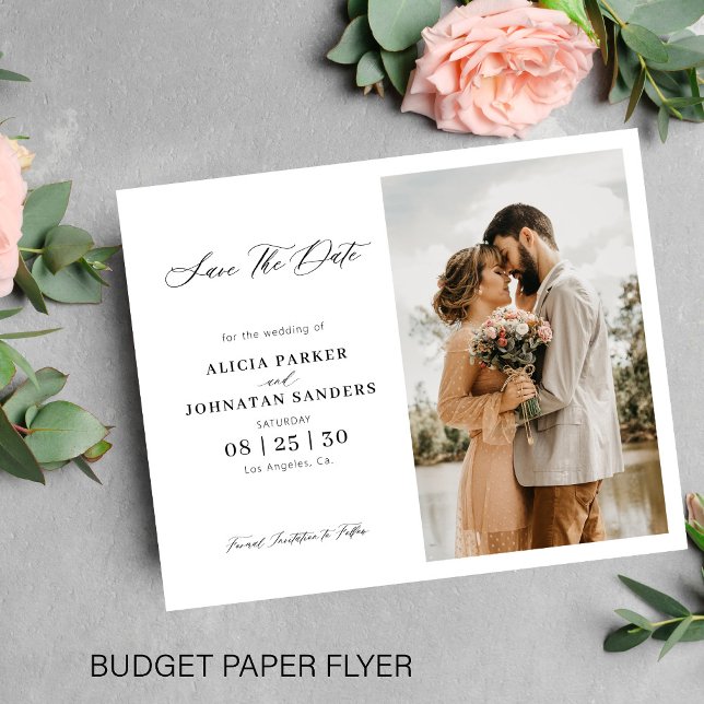 Budget elegant script photo wedding save the date flyer (Creator Uploaded)
