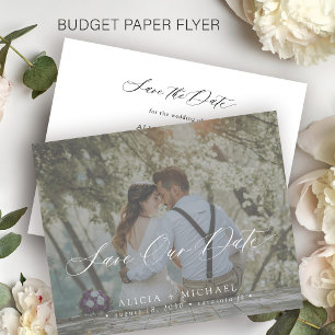 Budget elegant script photo wedding save the date flyer
