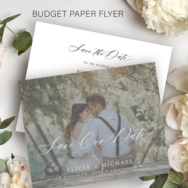 Budget elegant script photo wedding save the date flyer (Creator Uploaded)