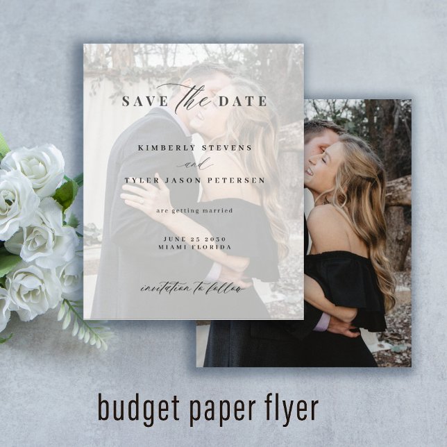 Budget elegant script photo wedding save the date flyer (Creator Uploaded)