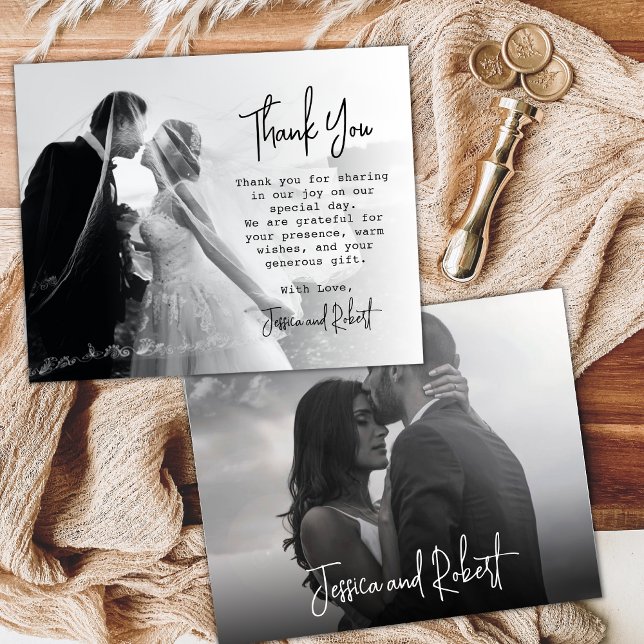Budget Elegant Script Photo Wedding Thank You Card (Creator Uploaded)