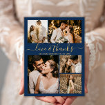 Budget Elegant Script Photo Wedding Thank You Flye Flyer<br><div class="desc">Budget Elegant Gold and Navy Wedding 5 Photo Collage Thank You personalised affordable low budget flyer. Modern wedding thank you template featuring five (5) photo on the front and one (1) photo on the back. On the front of paper "Love and thanks" typography script in a swirly hand lettered font...</div>