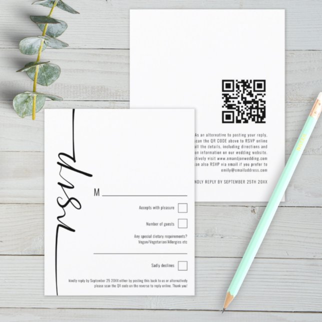 Budget Elegant Script QR Code Wedding RSVP (Creator Uploaded)