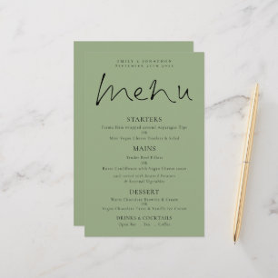 Budget Elegant Script Sage Green Wedding Menu