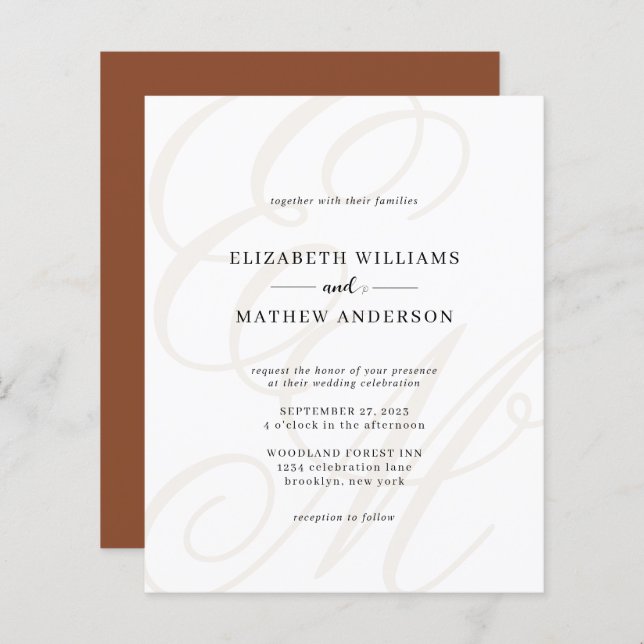 Budget Elegant Script Terracotta Monogram Wedding (Front/Back)