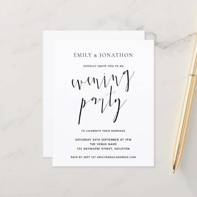 Budget Elegant Script Wedding Evening Party Invite (Front/Back In Situ)