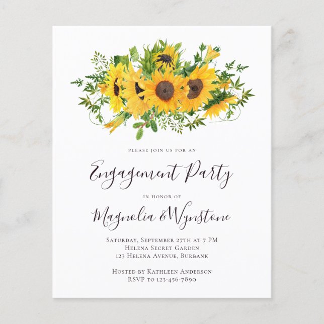 Budget Elegant Sunflower Engagement Invitation (Front)