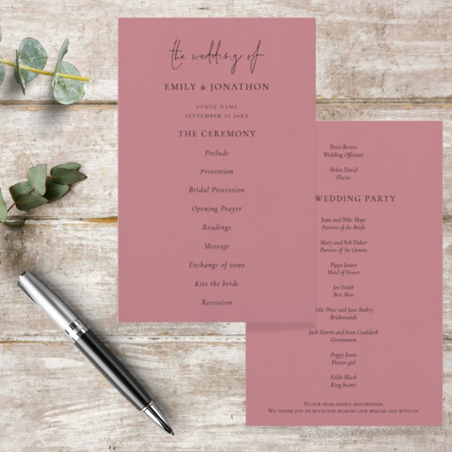 Budget Elegant Text Dusty Rose Wedding Program (Creator Uploaded)