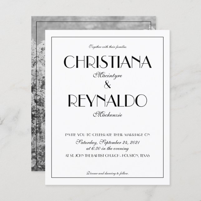 BUDGET Elegant Typography Art Deco Photo Wedding (Front/Back)