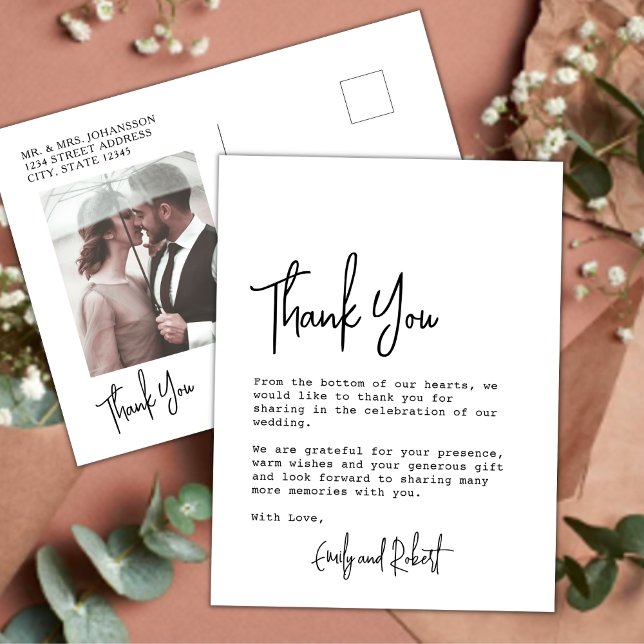 Budget Elegant Typography Photo Wedding Thank You  Postcard (Creator Uploaded)