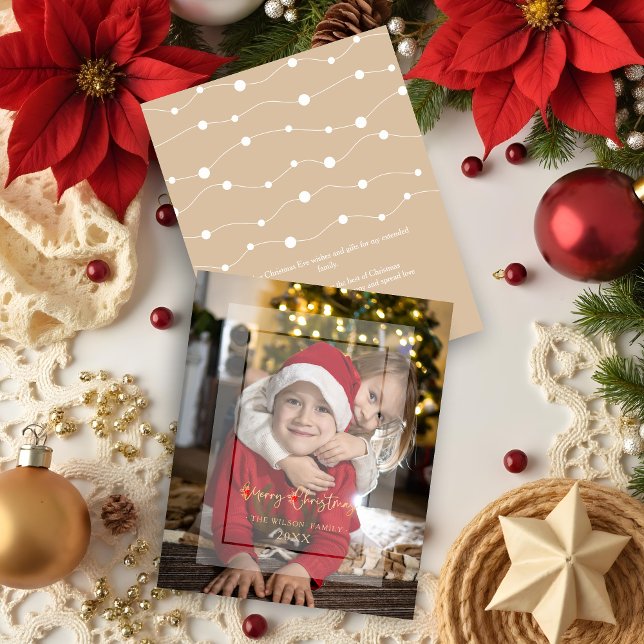 Budget Elegant Vellum Effect Christmas Photo (Inexpensive Cheap Modern Elegant Vellum Effect Christmas Photo Holidays Card with Envelope. )
