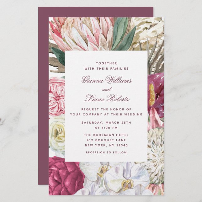 Budget Elegant Watercolor Boho Floral Wedding (Front/Back)