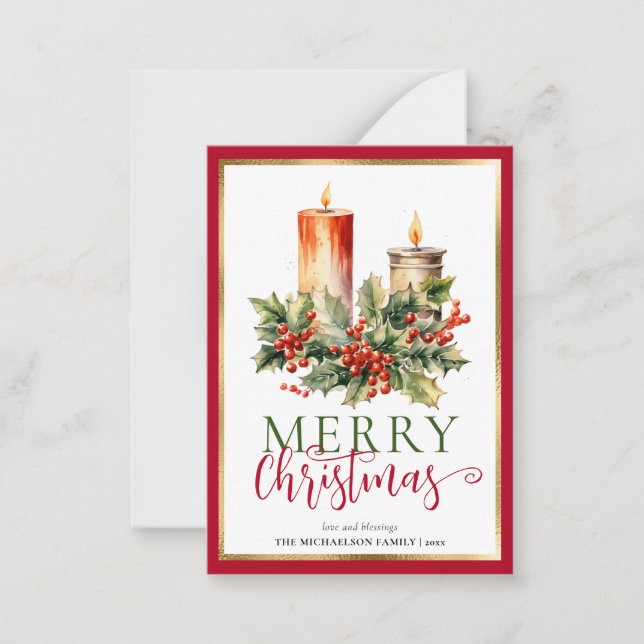 Budget Elegant Watercolor Candle Merry Christmas Card (Front)