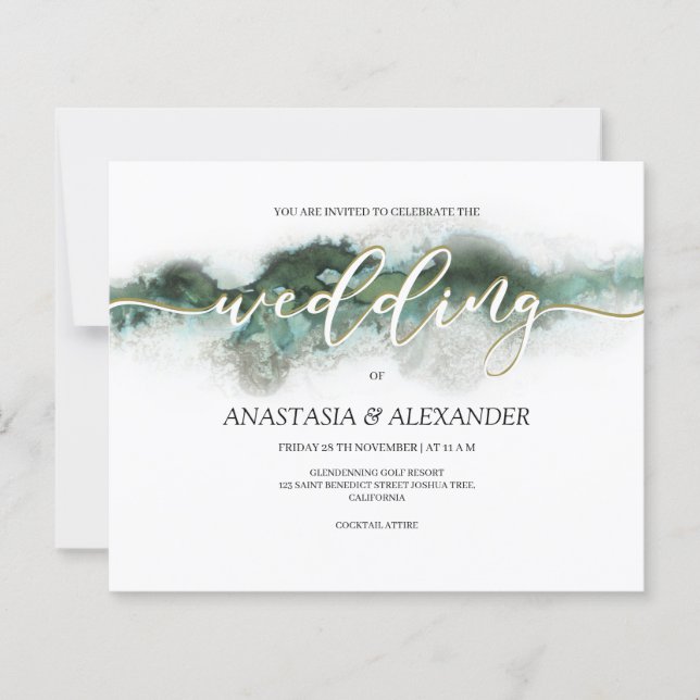 BUDGET/Elegant watercolor wedding invitation. (Front)
