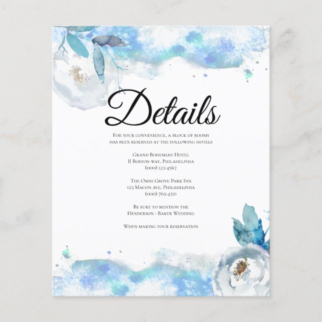 Budget/Elegant Wedding Details Card. Flyer (Front)
