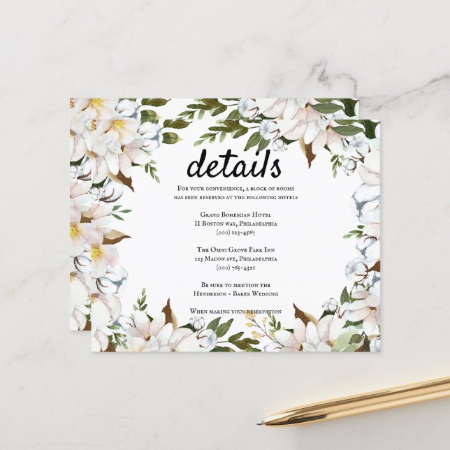 Budget/Elegant Wedding Details Card. Invitation (Front/Back In Situ)